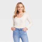 Women's Slim Fit Long Sleeve Ribbed T-shirt - Knox Rose White