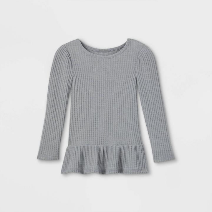 Toddler Girls' Solid Cozy Waffle Long Sleeve T-shirt - Cat & Jack Gray