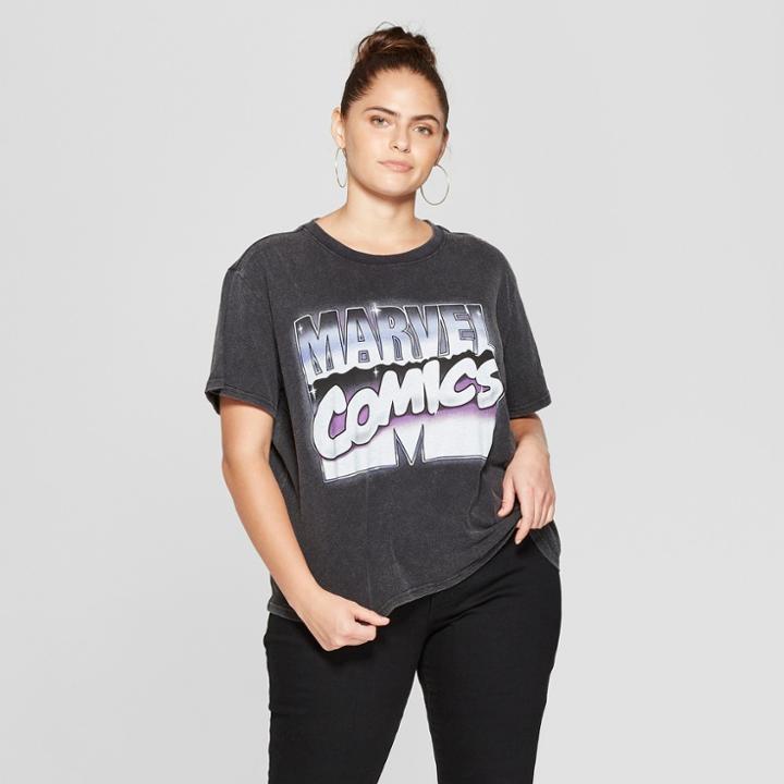 Women's Marvel Plus Size Short Sleeve Comics Cropped Graphic T-shirt (juniors') Charcoal