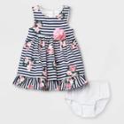 Mia & Mimi Baby Girls' Floral Striped Dress - Navy Newborn, Blue