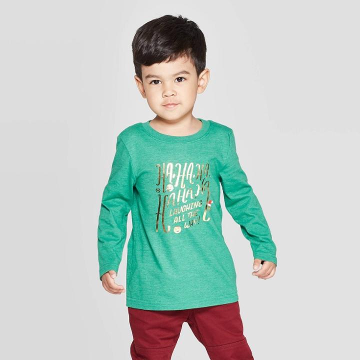 Toddler Boys' Long Sleeve Laughing All The Way Graphic T-shirt - Cat & Jack Green