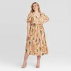 Women's Plus Size Floral Print Flutter Short Sleeve V-neck Midi Wrap Dress - Ava & Viv Blush X, Women's, Pink