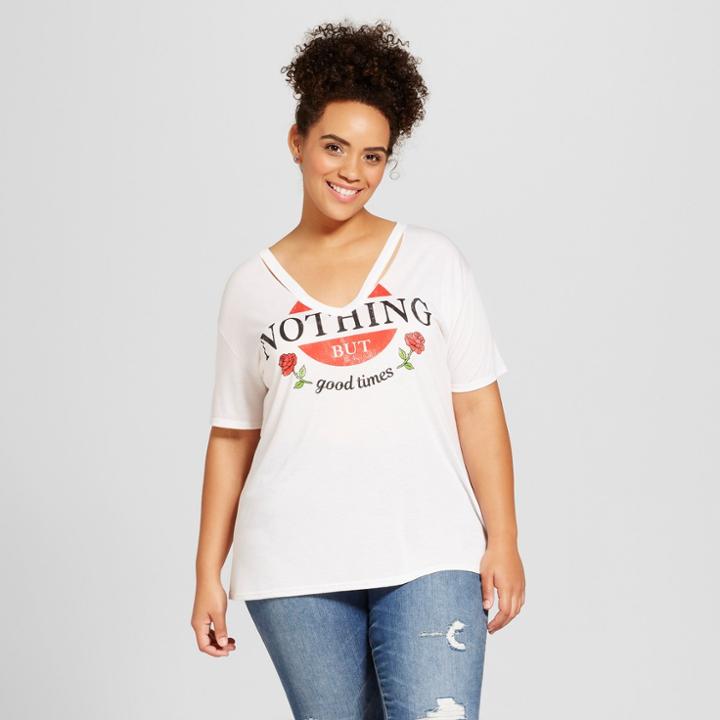 Women's Plus Size Short Sleeve Nothing But Good Times Destructed Graphic T-shirt - Fifth Sun Ivory