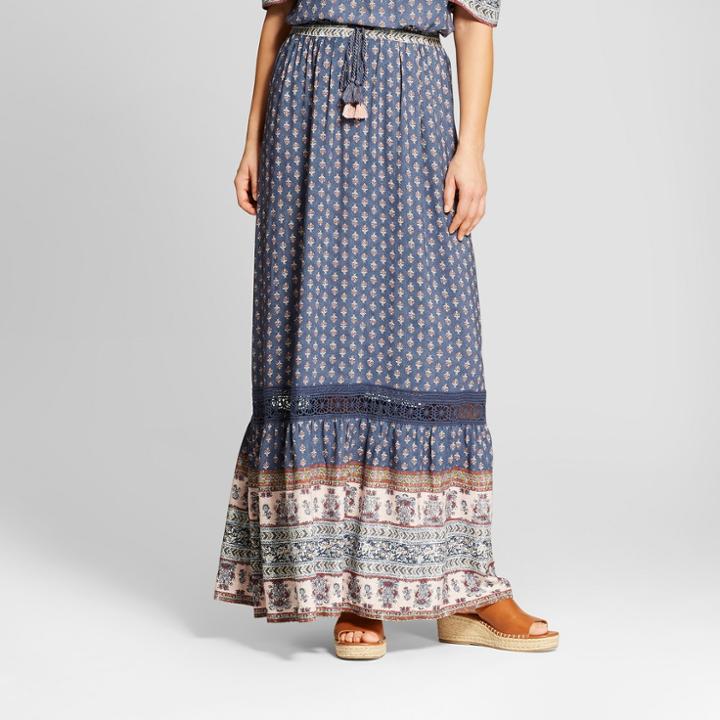 Women's Printed Tiered Maxi Skirt - Knox Rose Blue