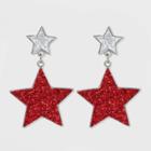 No Brand Glitter Star Drop Earrings - Red/silver