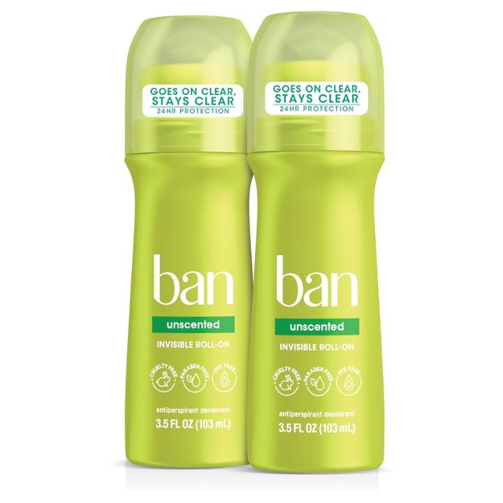 Ban Original Unscented 24-hour Invisible Antiperspirant Roll-on Deodorant With Odor-fighting Ingredients - 3.5 Fl Oz/2pk