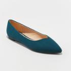 Women's Hillary Wide Width Microsuede Sweetheart Pointed Toe Flat - A New Day Green 5w,