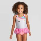 Toddler Girls' Unicorn Face Tutu One Piece Swimsuit Set - Cat & Jack Rosado Pink Opaque 12m, Toddler Girl's
