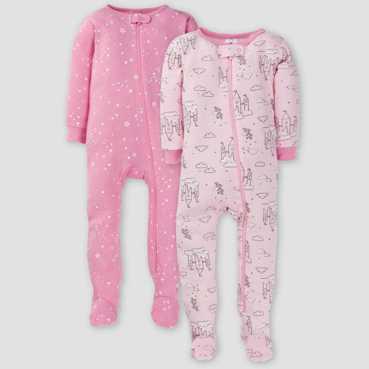 Gerber Baby Girls' 2pk Castle Union Suit - Light Pink