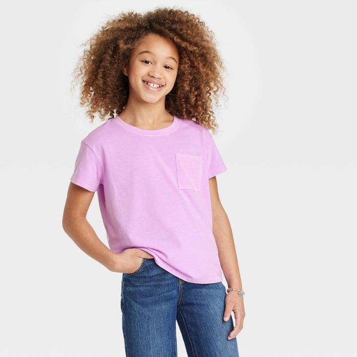 Girls' Short Sleeve Pocket T-shirt - Cat & Jack Violet