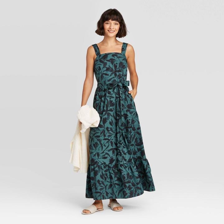 Women's Floral Print Ruffle Hem Dress - A New Day Green