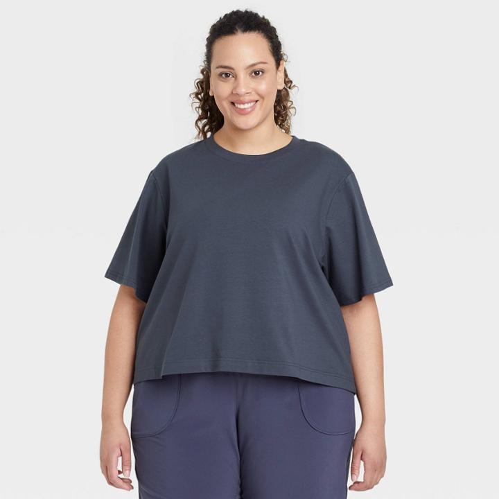 Women's Plus Size Supima Cotton Short Sleeve Top - All In Motion Charcoal Gray