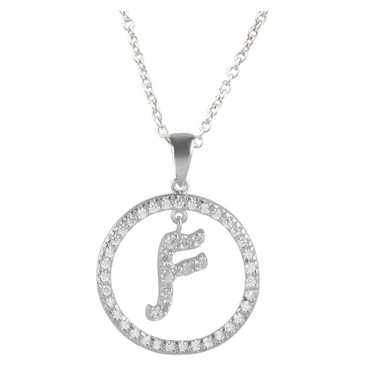 Journee Collection 2 2/5 Ct. T.w. Round-cut Cz Pave Set Initial F Pendant Necklace In Sterling Silver - Silver (18), Girl's,