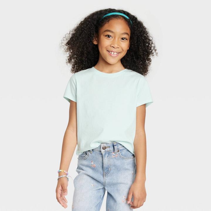 Girls' Short Sleeve T-shirt - Cat & Jack Light Turquoise Green