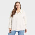 Women's Plus Size Long Sleeve Satin Shirt - A New Day Cream
