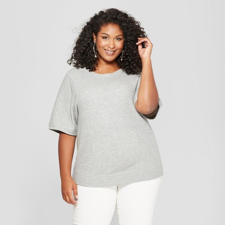 Women's Plus Size Short Sleeve Sweatshirt - Ava & Viv Heather Gray