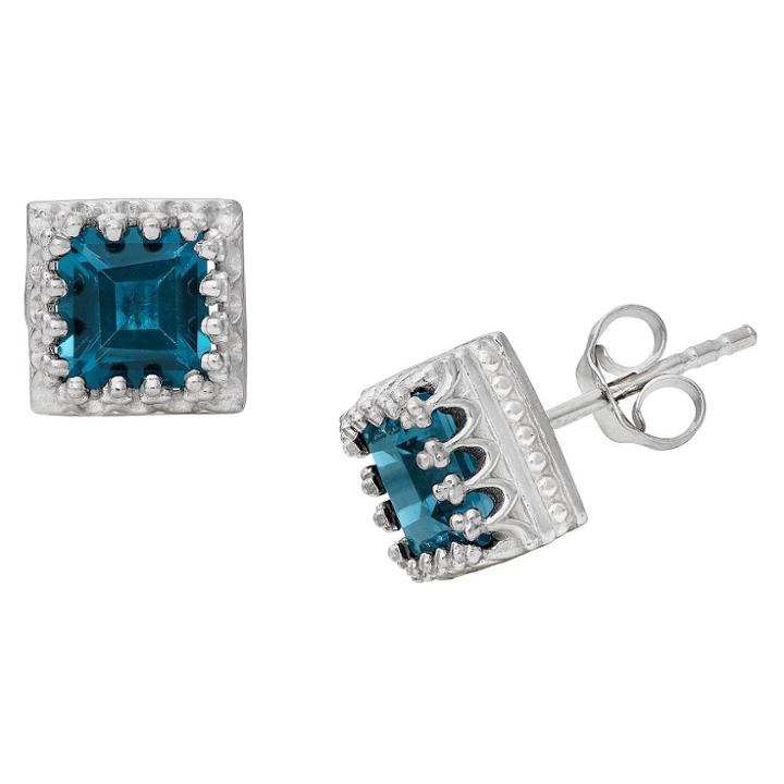 2 4/7 Tcw Tiara Sterling Silver Princess-cut London Blue Topaz Crown Earrings, Women's, London Blue Topaz/silver