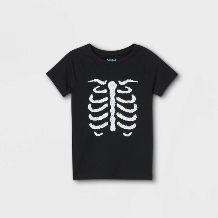 Girls' Flip Sequin Halloween Ribbed Short Sleeve T-shirt - Cat & Jack Black