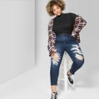 Women's Plus Size High-rise Dark Wash Destructed Skinny Cargo Pants - Wild Fable Blue