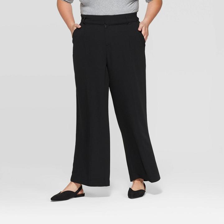 Women's Plus Size Relaxed Fit Wide Leg Pants - Ava & Viv Black