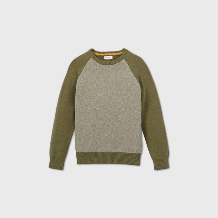 Boys' Holiday Raglan Sleeve Crew Neck Sweater - Cat & Jack Olive