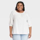 Women's Plus Size Bishop 3/4 Sleeve Smocked Top - Knox Rose White