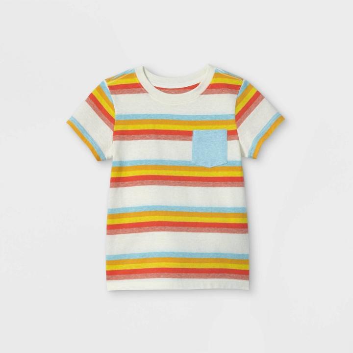 Toddler Boys' Striped Pocket Short Sleeve T-shirt - Cat & Jack Cream