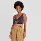 Women's Floral Print Essential Tank Top - A New Day Navy