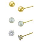 Target Girls' Gold Over Sterling Silver 3 Pr-cubic Zirconia/ball/pearl Stud Earring