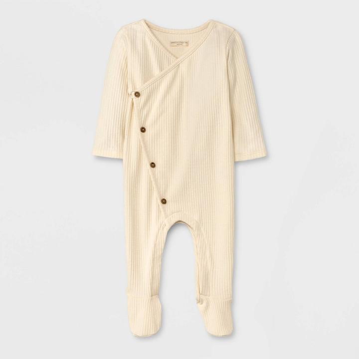Grayson Collective Baby Pointelle Long Sleeve Bodysuit - Cream Newborn