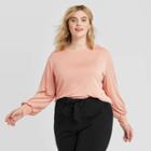 Women's Plus Size Long Sleeve Crewneck Sandwash Top - Ava & Viv Pink X, Women's