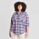 Women's Plus Size Plaid Long Sleeve Button-down Shirt - Universal Thread Purple