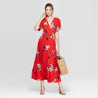 Women's Floral Print Sleeveless V-neck Maxi Wrap Dress - A New Day Red