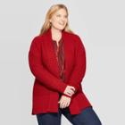Women's Plus Size Long Sleeve Open Layering Shawl Cardigan - Ava & Viv Red X