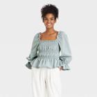 Women's Balloon 3/4 Sleeve Smocked Peplum Top - Who What Wear Blue