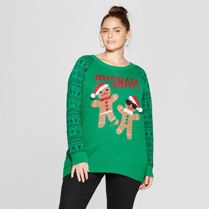 Women's Plus Size Oh Snap Gingerbread Sweater - Well Worn (juniors') Green