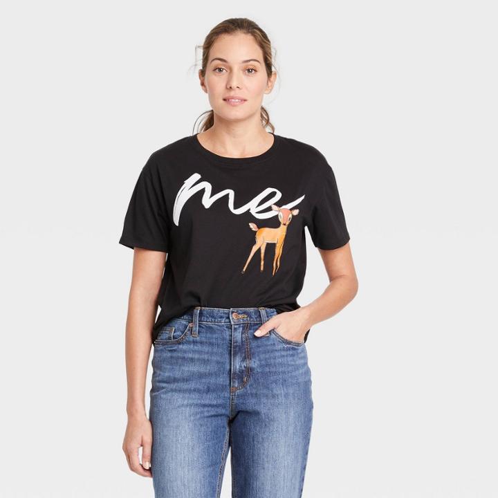 Women's Disney's Bambi Mother's Day Short Sleeve Graphic T-shirt - Black