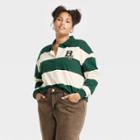 Women's Disney Plus Size Bambi Long Sleeve Striped Graphic Polo T-shirt - Ivory