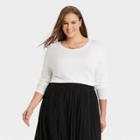 Women's Plus Size Long Sleeve Ribbed T-shirt - A New Day White
