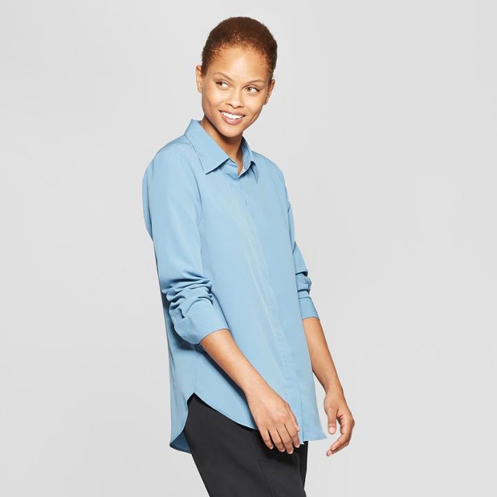Target Women's Long Sleeve Collared Button-down Blouse - Prologue Blue