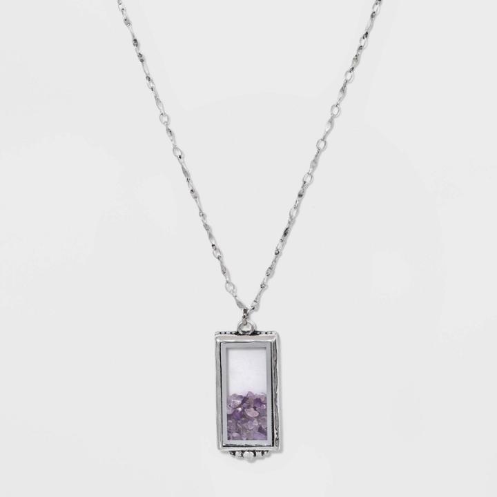Boxed Shaker Pendant With Amethyst, Pearl, And Titanium Quartz Semi-precious Stones Pendant Necklace - Universal Thread Purple, Women's