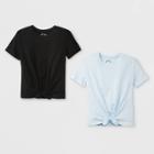 Girls' Short Sleeve Tie Front 2pk T-shirt - Art Class Light Blue/black