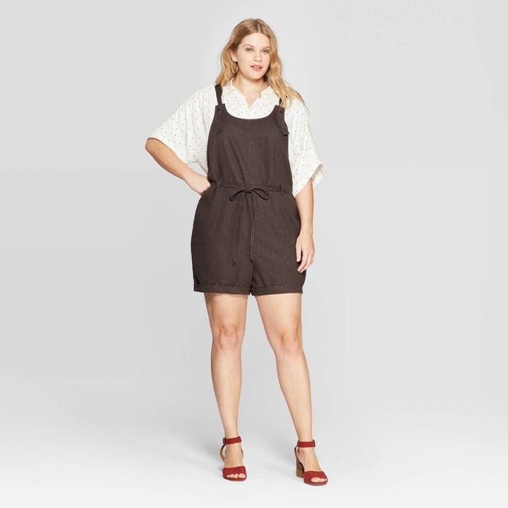 Women's Plus Size Sleeveless Scoop Neck Overall Romper - Universal Thread Black