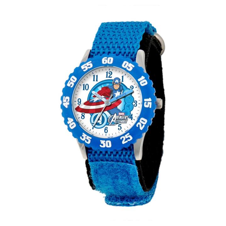 Disney Boys' Marvel Captain America Stainless Steel Time Teacher Bezel Watch - Blue