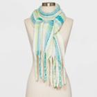 Women's Plaid Blanket Scarf - A New Day Ivory/blue