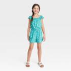 Girls' Ruffle Sleeve Romper - Cat & Jack Turquoise Green