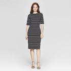 Women's Striped 3/4 Sleeve Crew Neck Knit Dress - A New Day Black/white