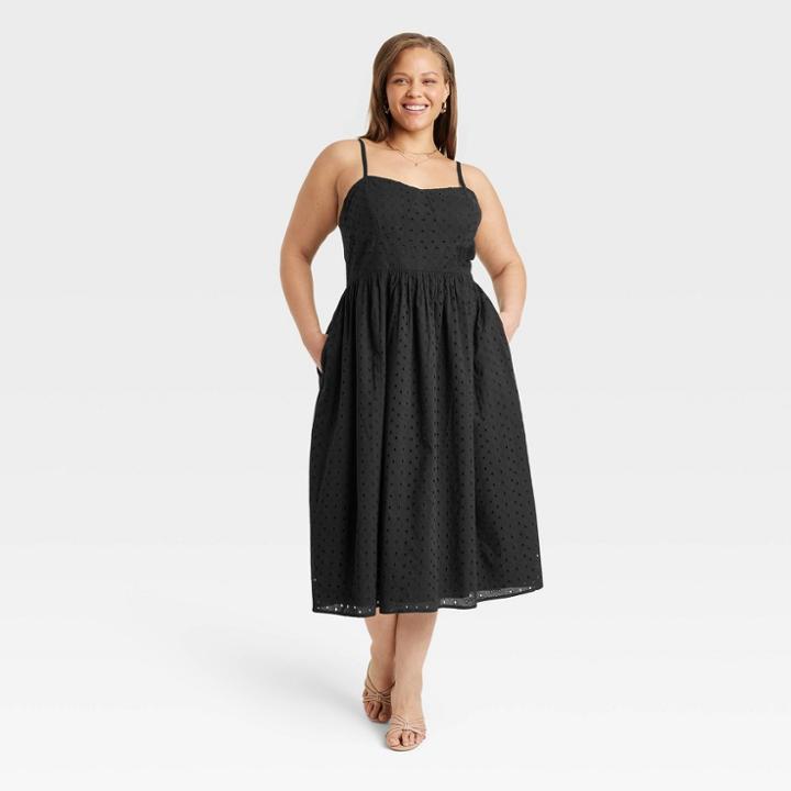 Women's Plus Size Sleeveless Eyelet Sun Dress - A New Day Black