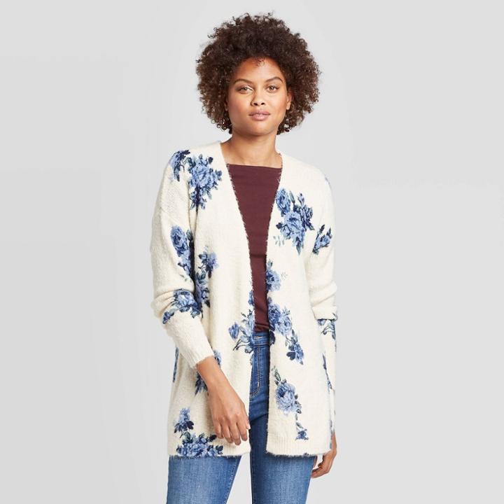 Women's Floral Print Long Sleeve Open Cardigan - Knox Rose Cream Xs, Women's,