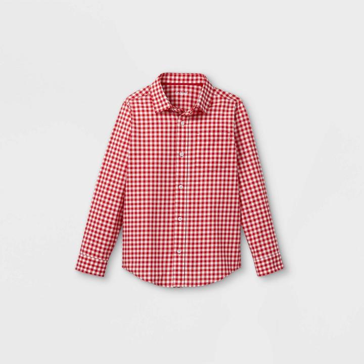 Boys' Woven Long Sleeve Button-down Shirt - Cat & Jack Red
